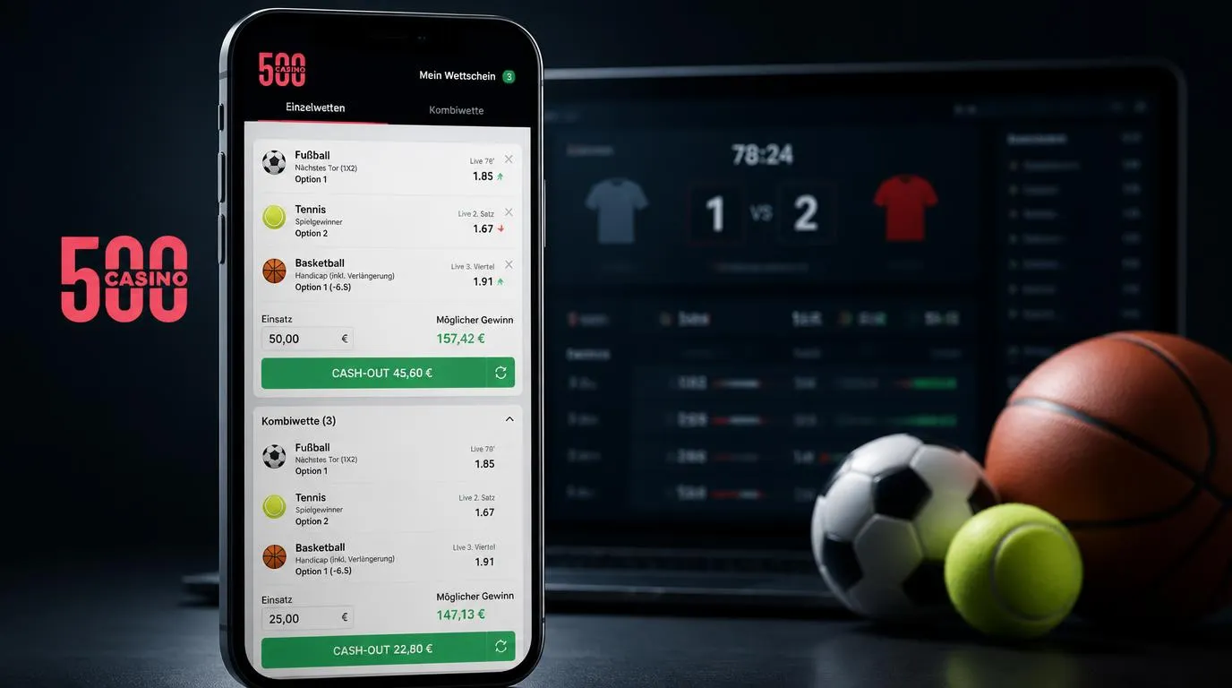 Digitaler Wettschein mit Live-Quoten, Einzelwette und Kombiwette auf einem Smartphone